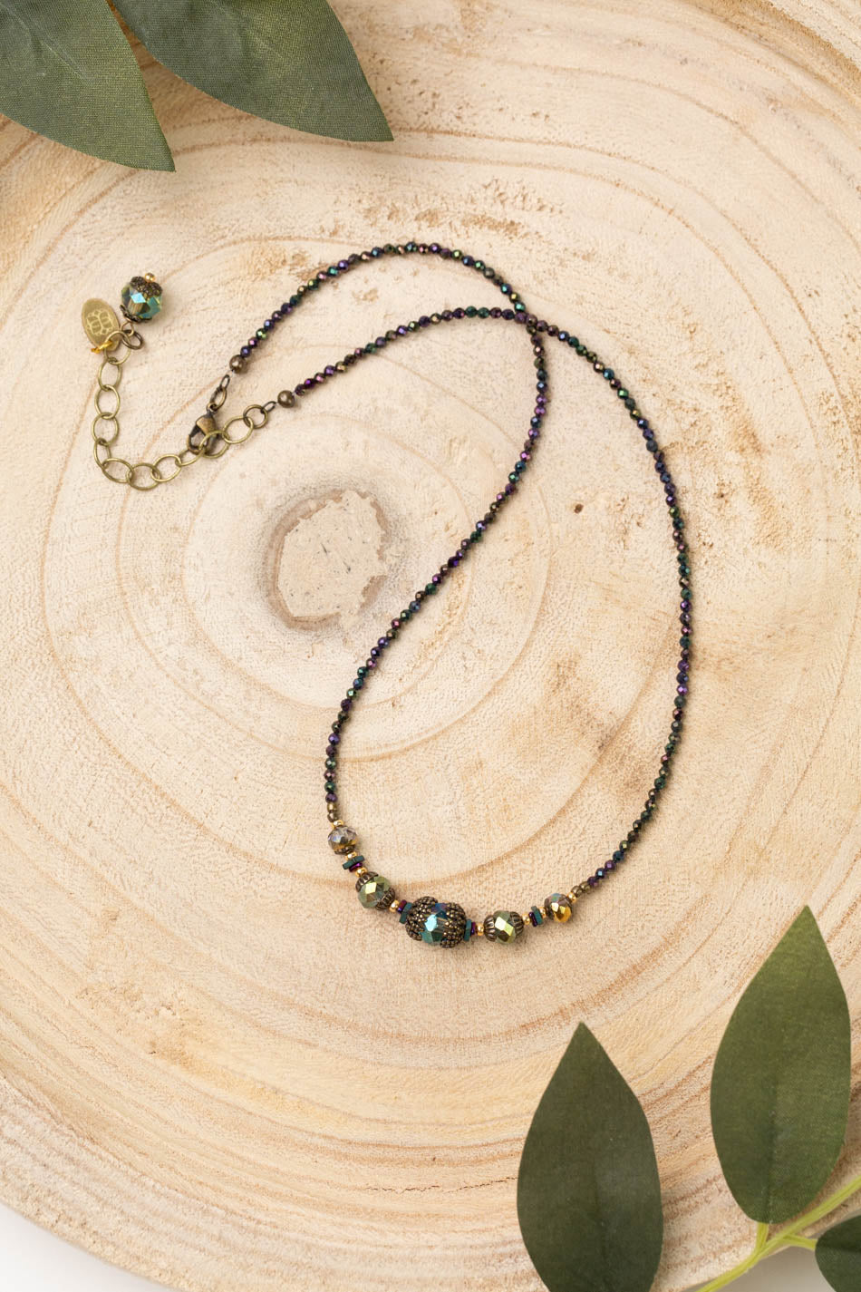 Crisp Autumn 16-18&quot; Czech Glass, Plated Pyrite With Faceted Crystal Simple Necklace