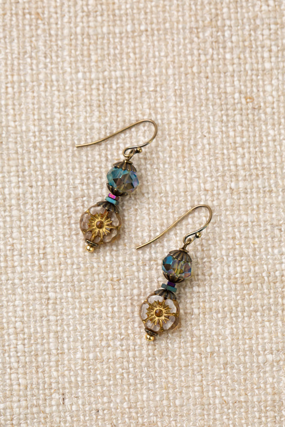 Crisp Autumn Czech Glass Flower Simple Earrings