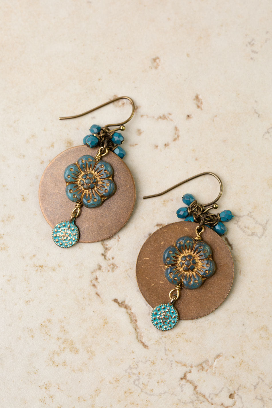 Czech Glass Blue Flower Earrings E106
