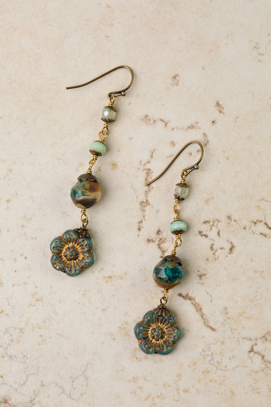 Czech Glass Flower Dangle Earrings E113