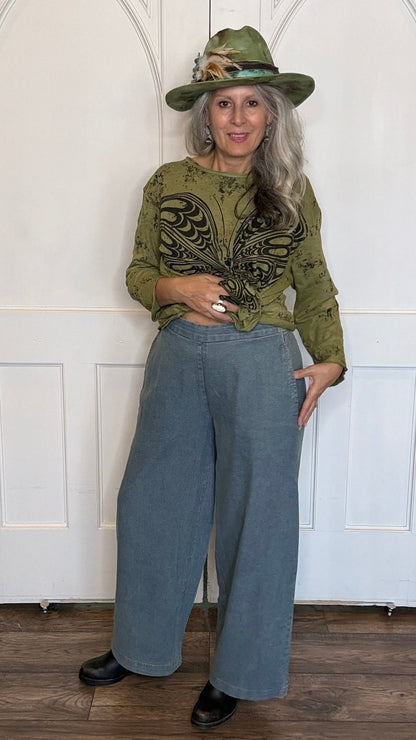 Denim Jogger Pant with Bottom Ties - Vintage Vault Boutique