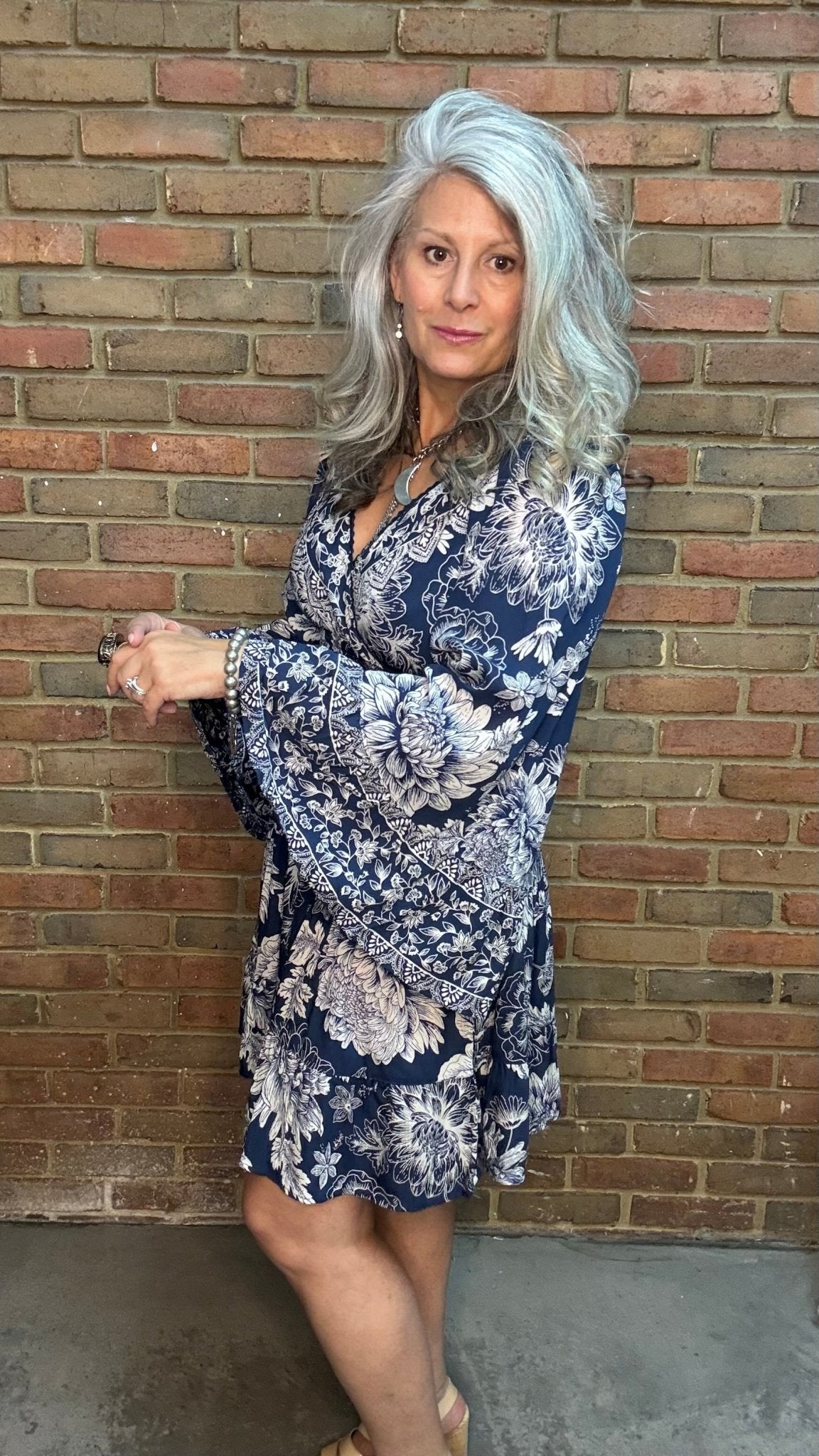 Wide Sleeve V Neck Smocked Dress - Vintage Vault Boutique