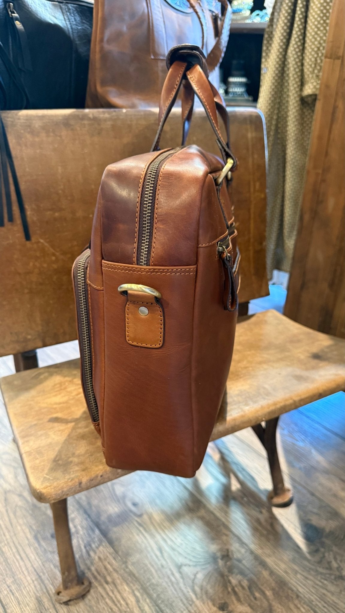 Brown Leather Computer Bag - Vintage Vault Boutique
