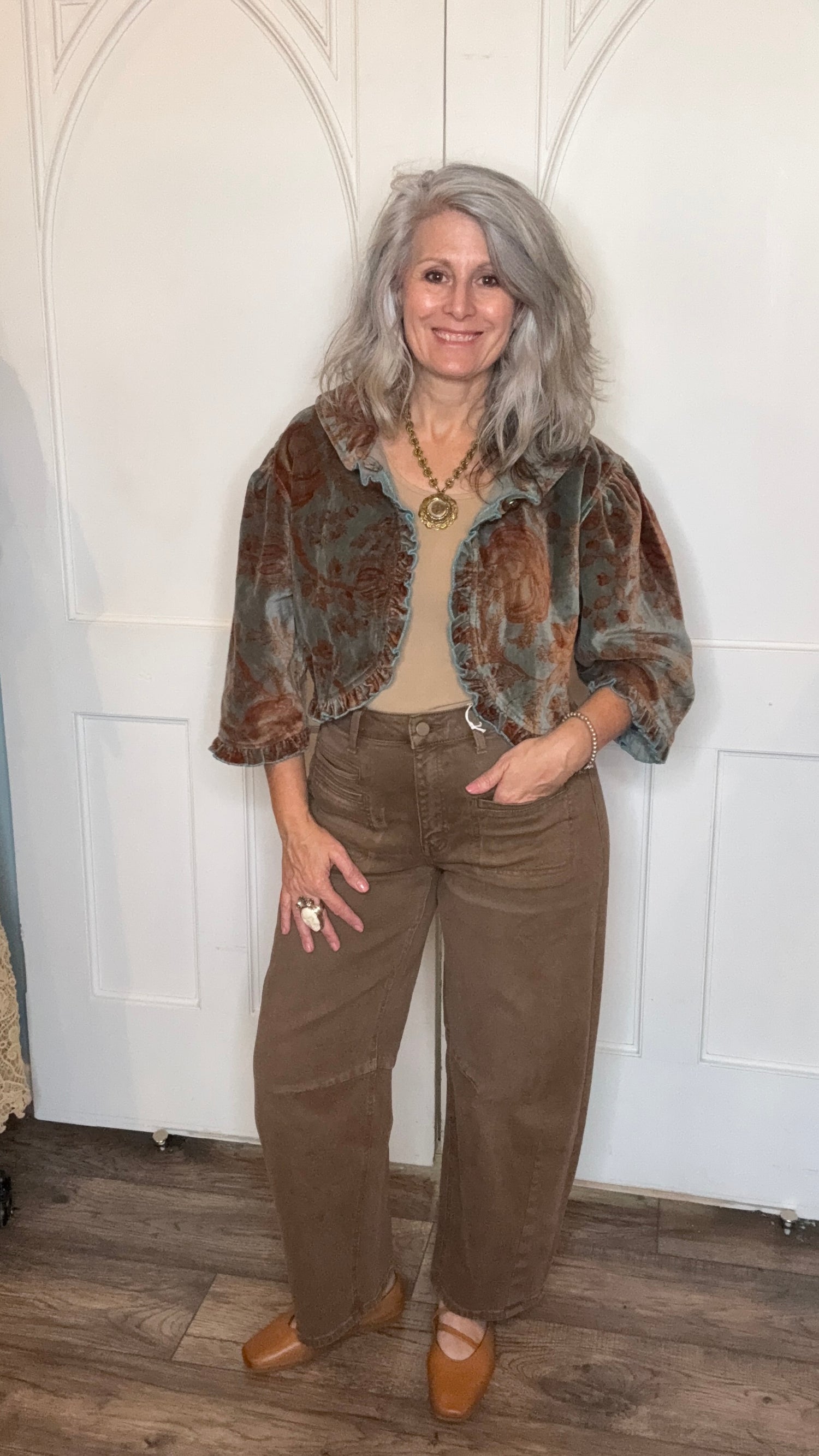 Printed Short Velvet Crop Jacket