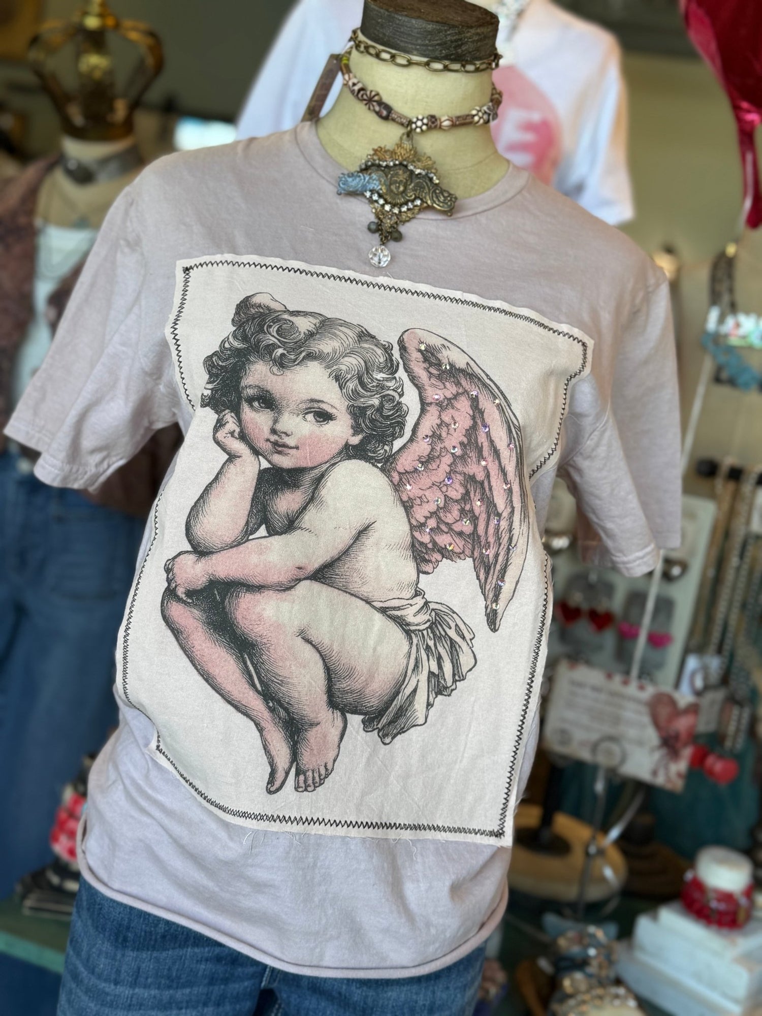 Cherub Bling on Hand Dyed Tee - Vintage Vault Boutique