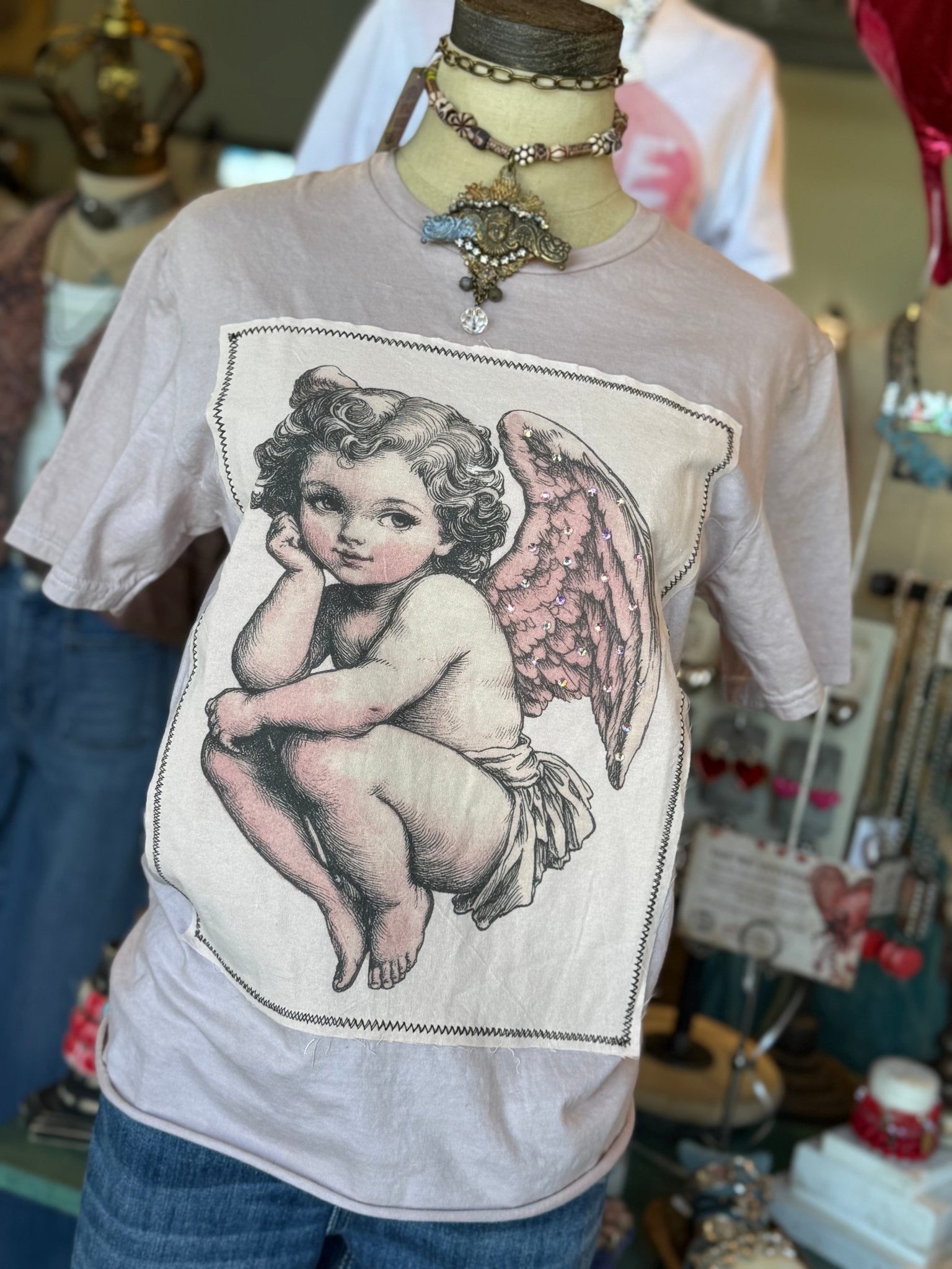 Cherub Bling on Hand Dyed Tee - Vintage Vault Boutique