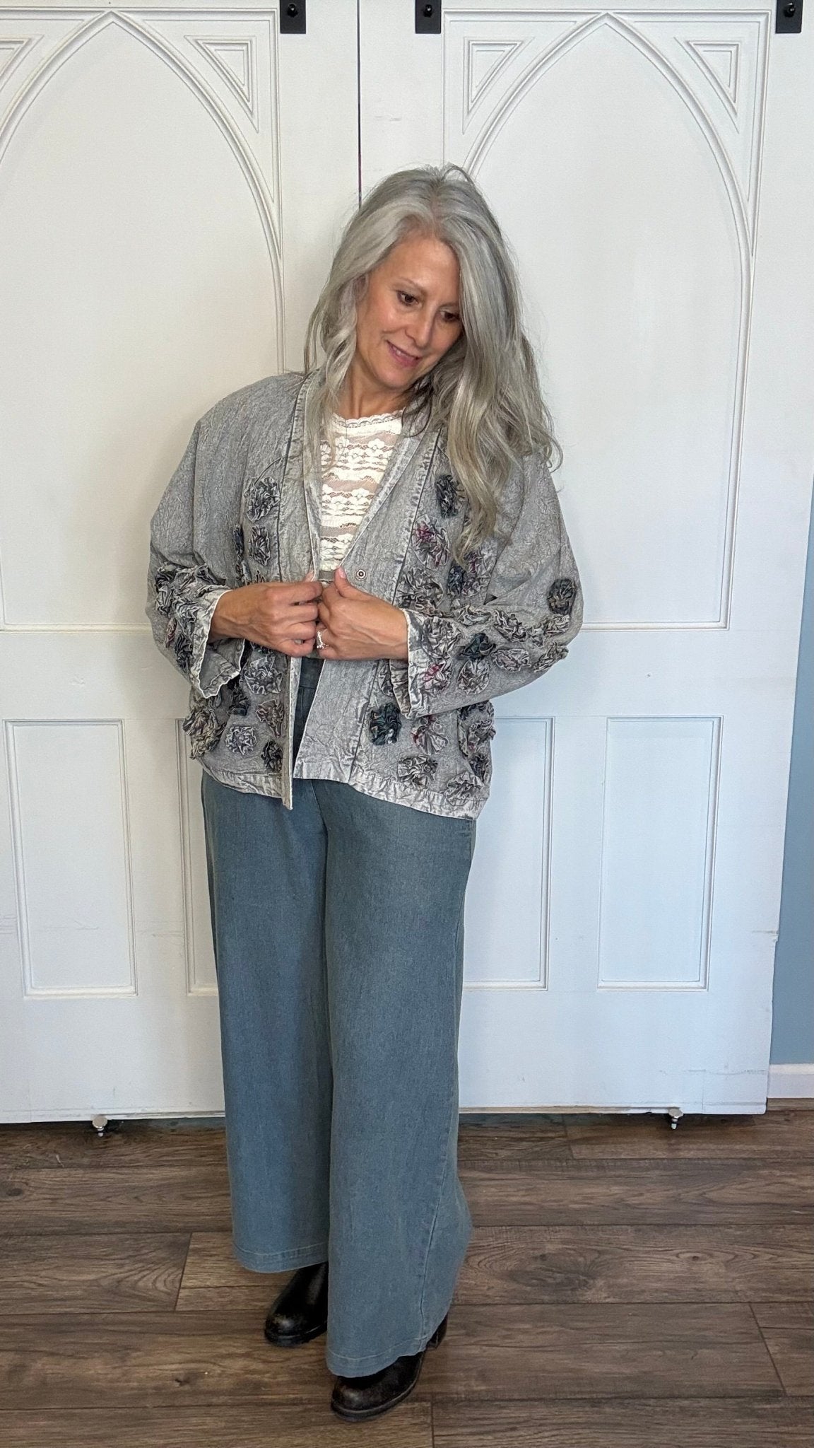 Rosette Flower Short Jacket - Vintage Vault Boutique
