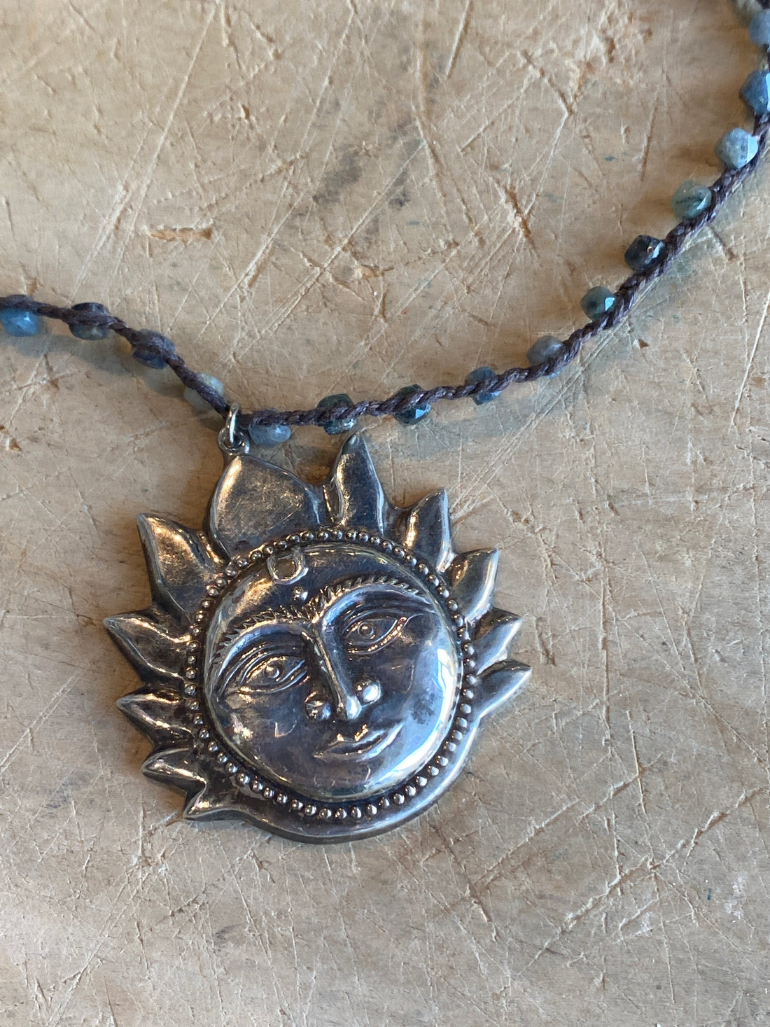 Vintage Sterling Silver Sun on Labradorite Necklace