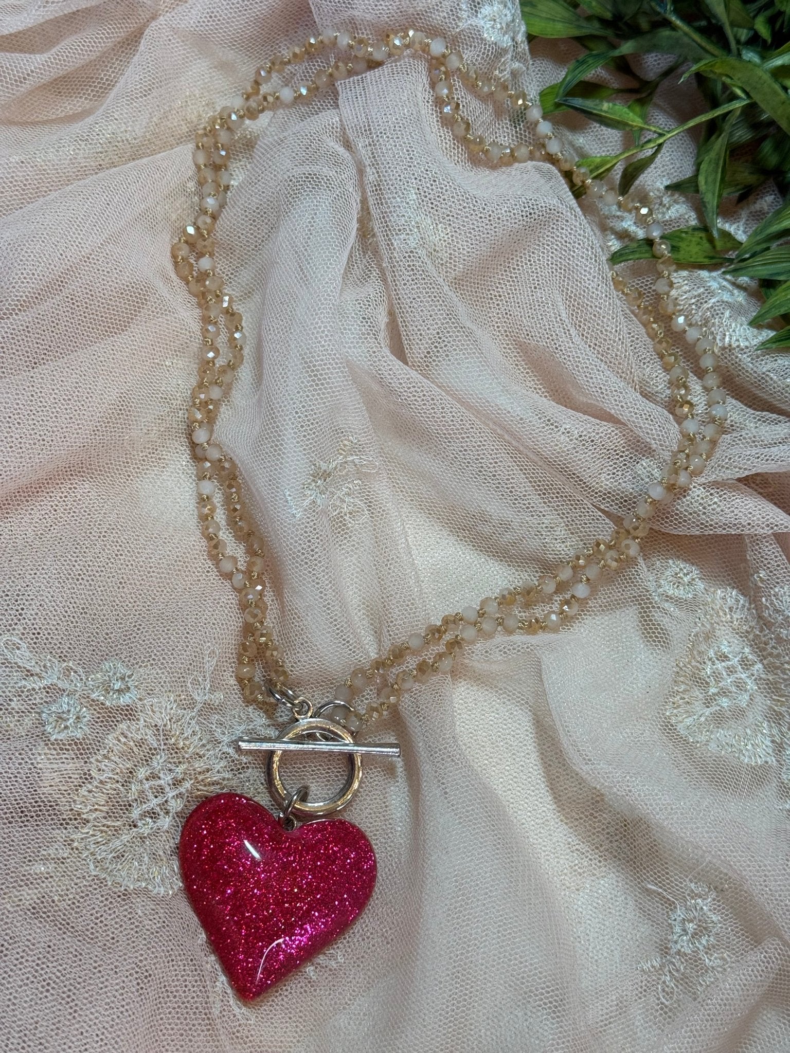 Glitter Roses Heart Necklace - Vintage Vault Boutique