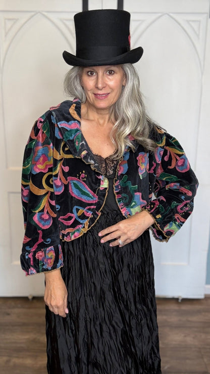 Black Velvet Crop Jacket - Vintage Vault Boutique
