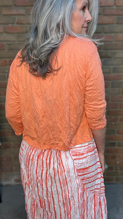 Coral Solid Crinkle Tie Cardigan