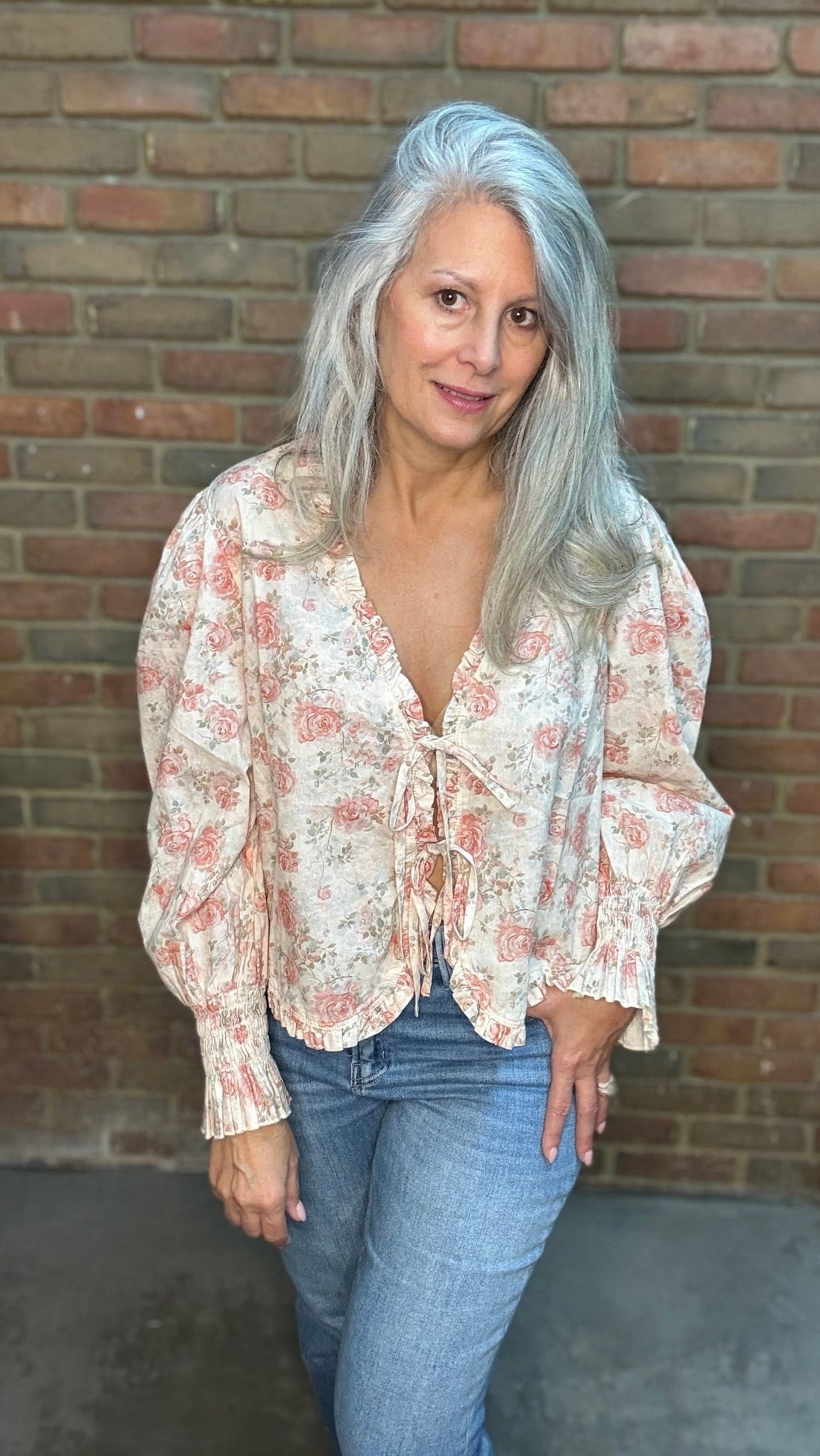 Flower Print Tie Front Top - Vintage Vault Boutique