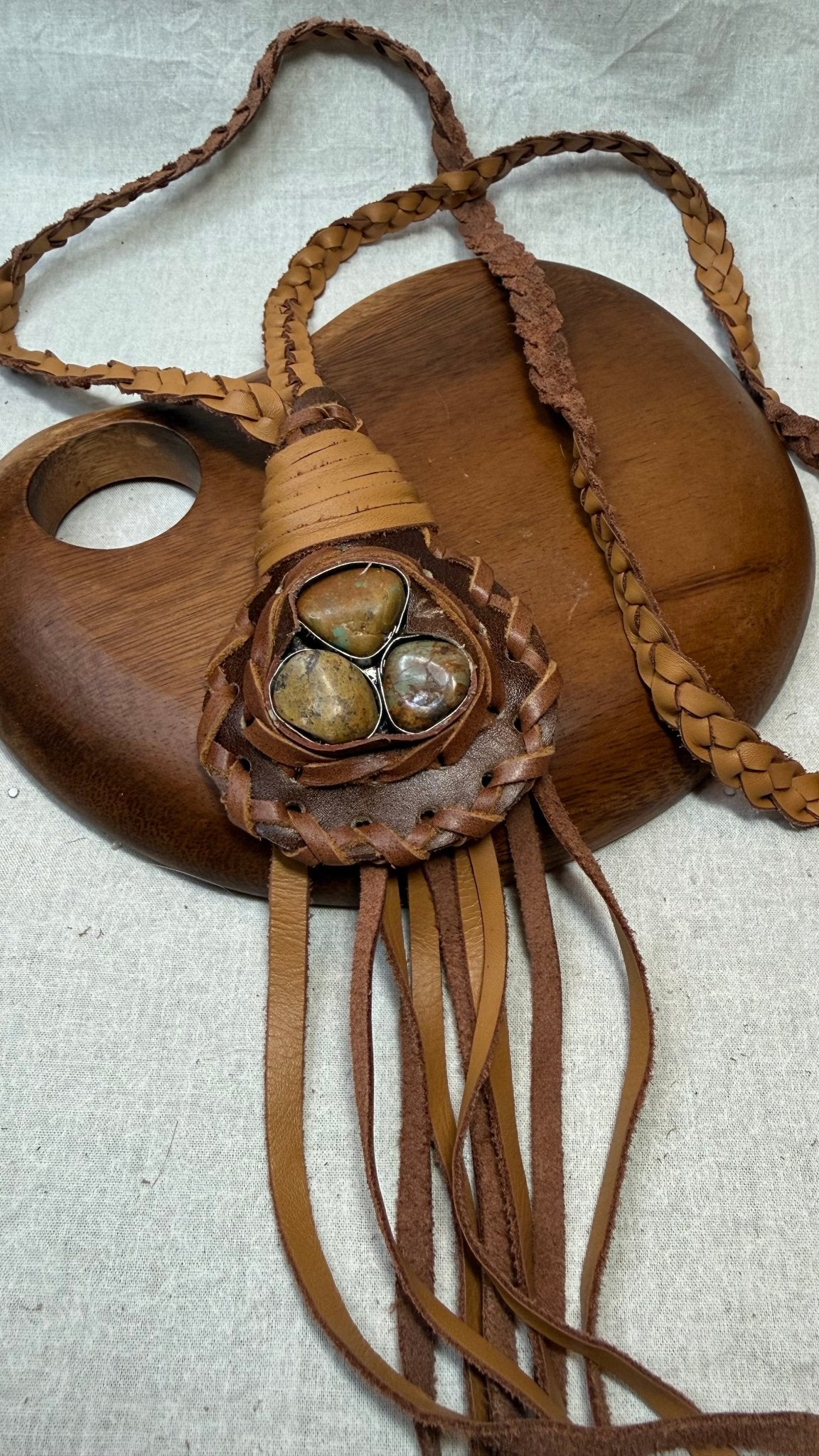 Long Braided Leather with Turquoise Necklace - Vintage Vault Boutique