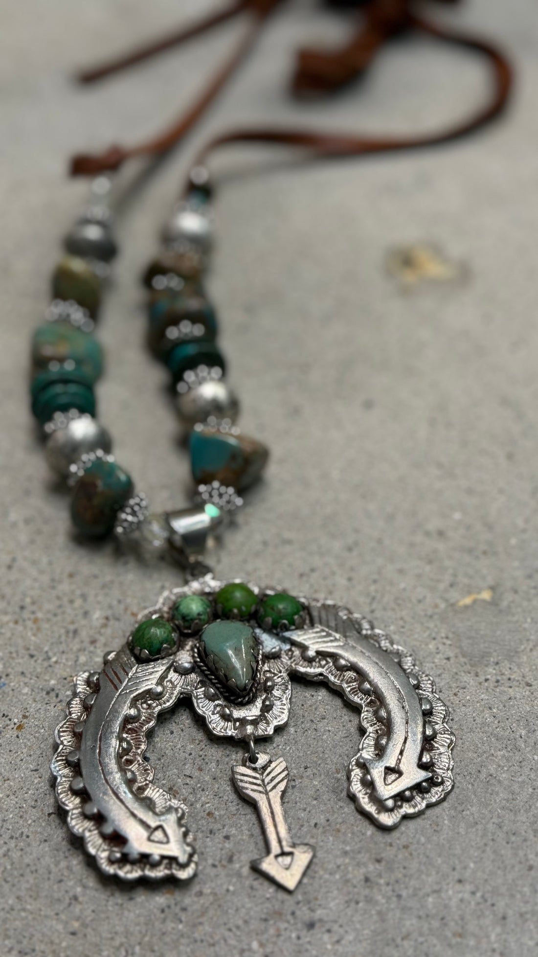 Turquoise Naja on Leather Necklace
