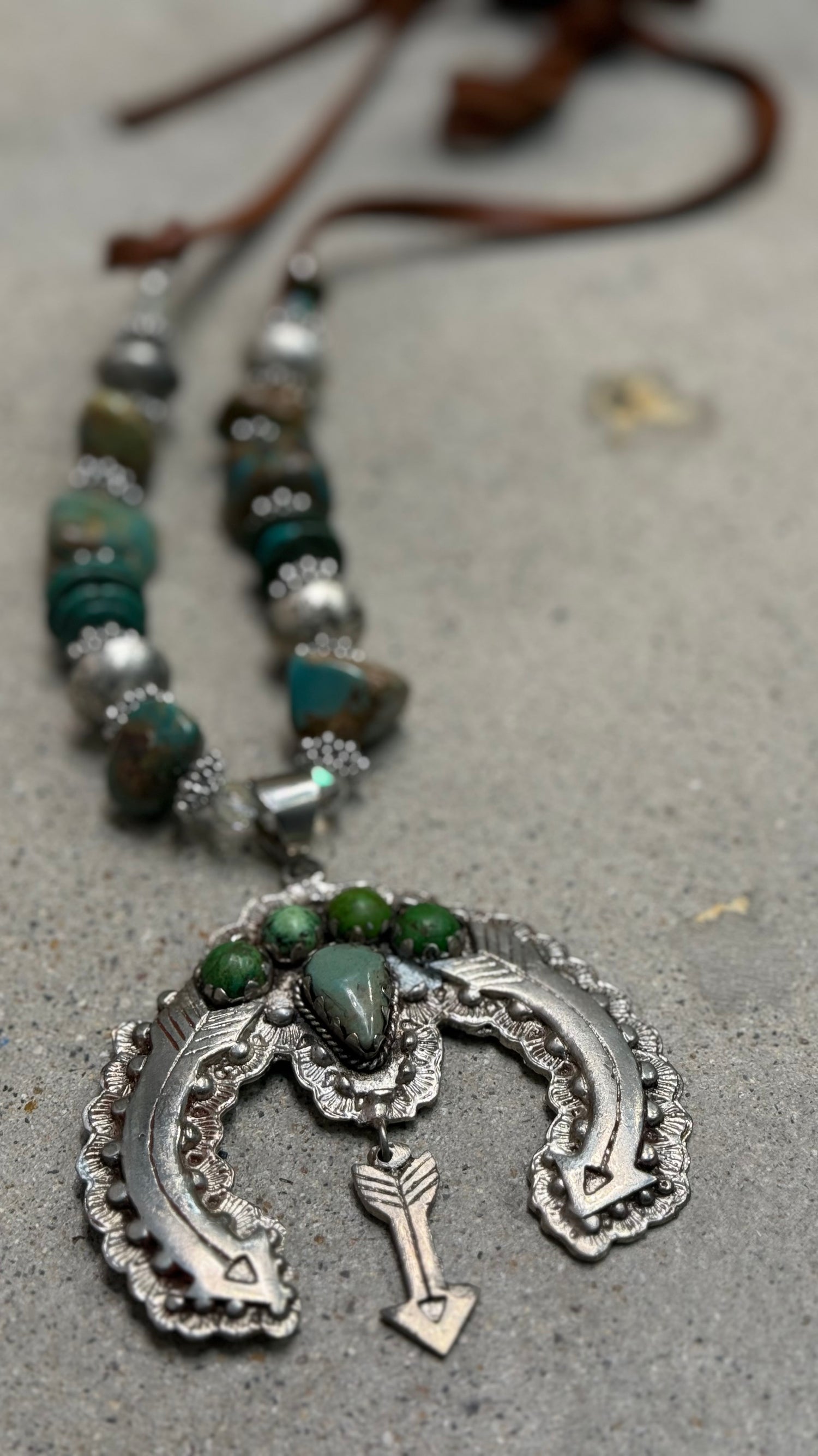 Turquoise Naja on Leather Necklace
