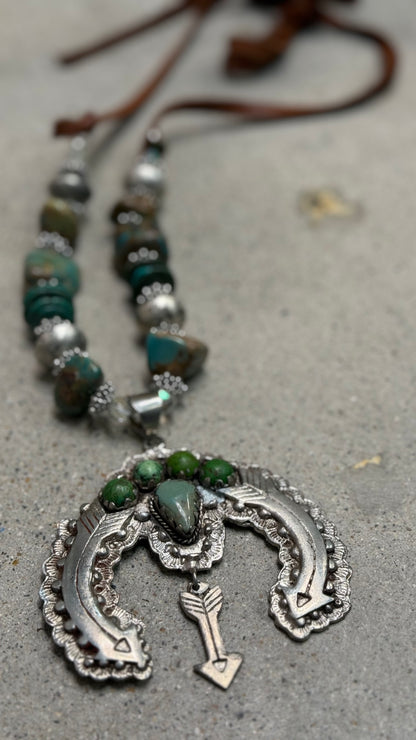 Turquoise Naja on Leather Necklace