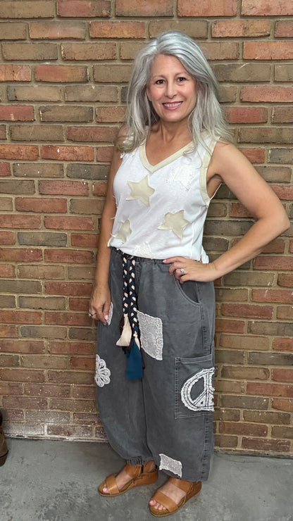 Charcoal Peace Applique Pant