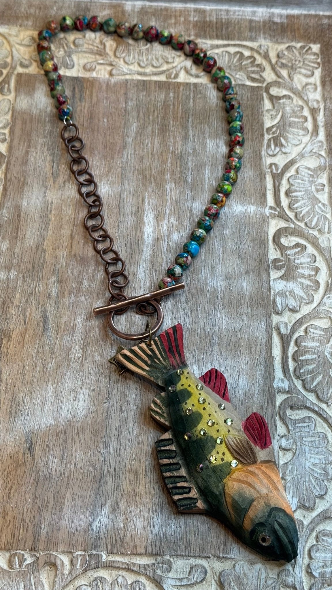 Wooden Fish Beaded Front Toggle Necklace - Vintage Vault Boutique