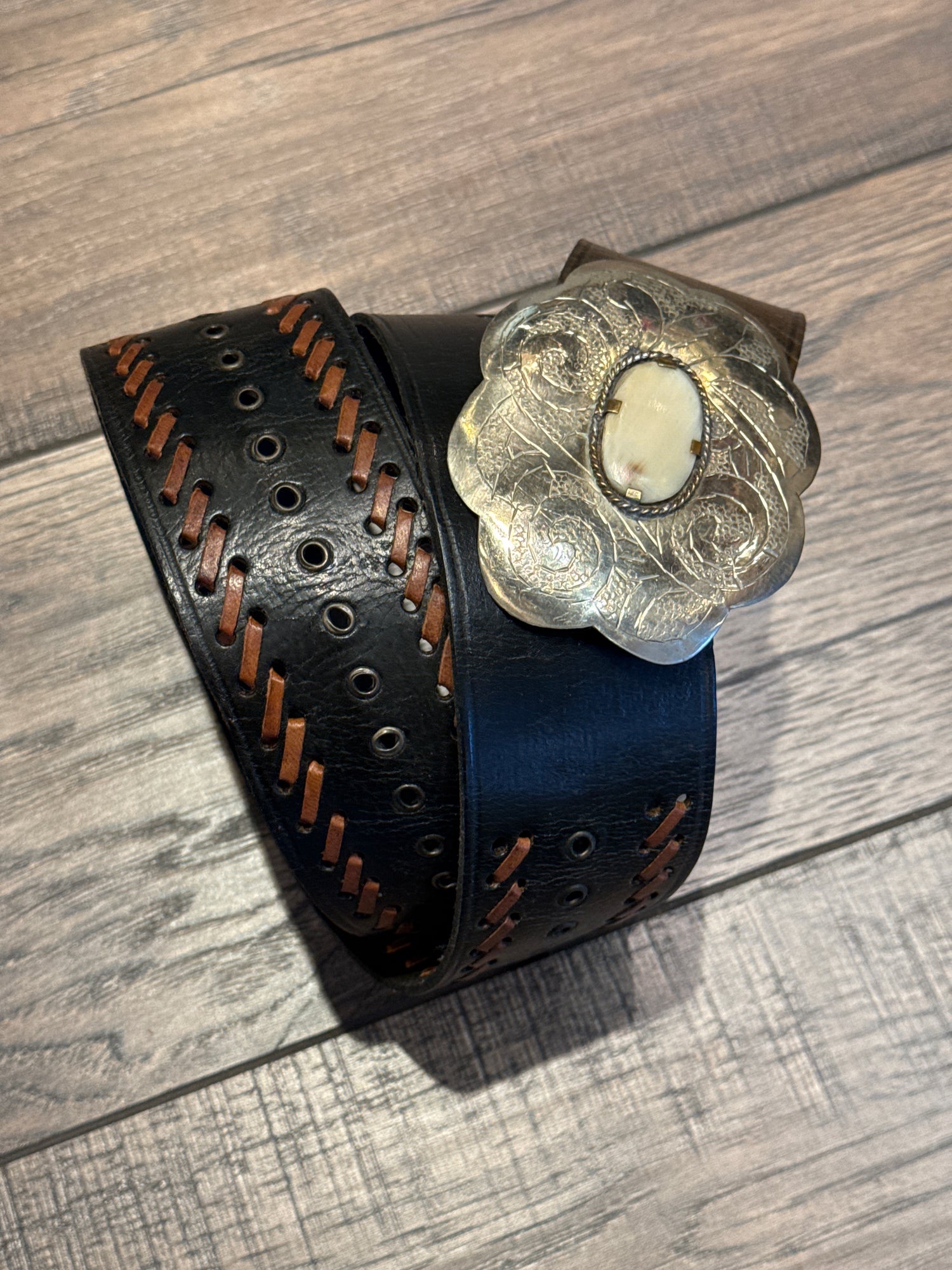 Black Leather with Brown Lacing Belt
