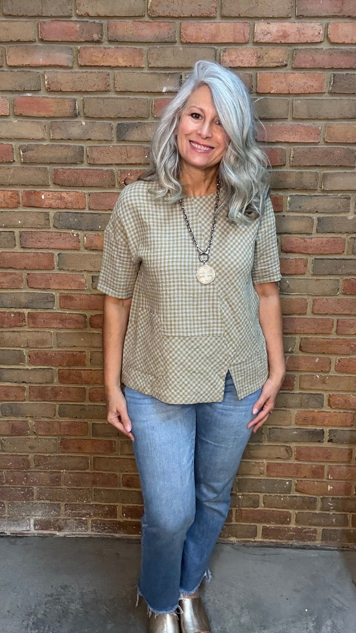 Moira Butter Check Top - Vintage Vault Boutique