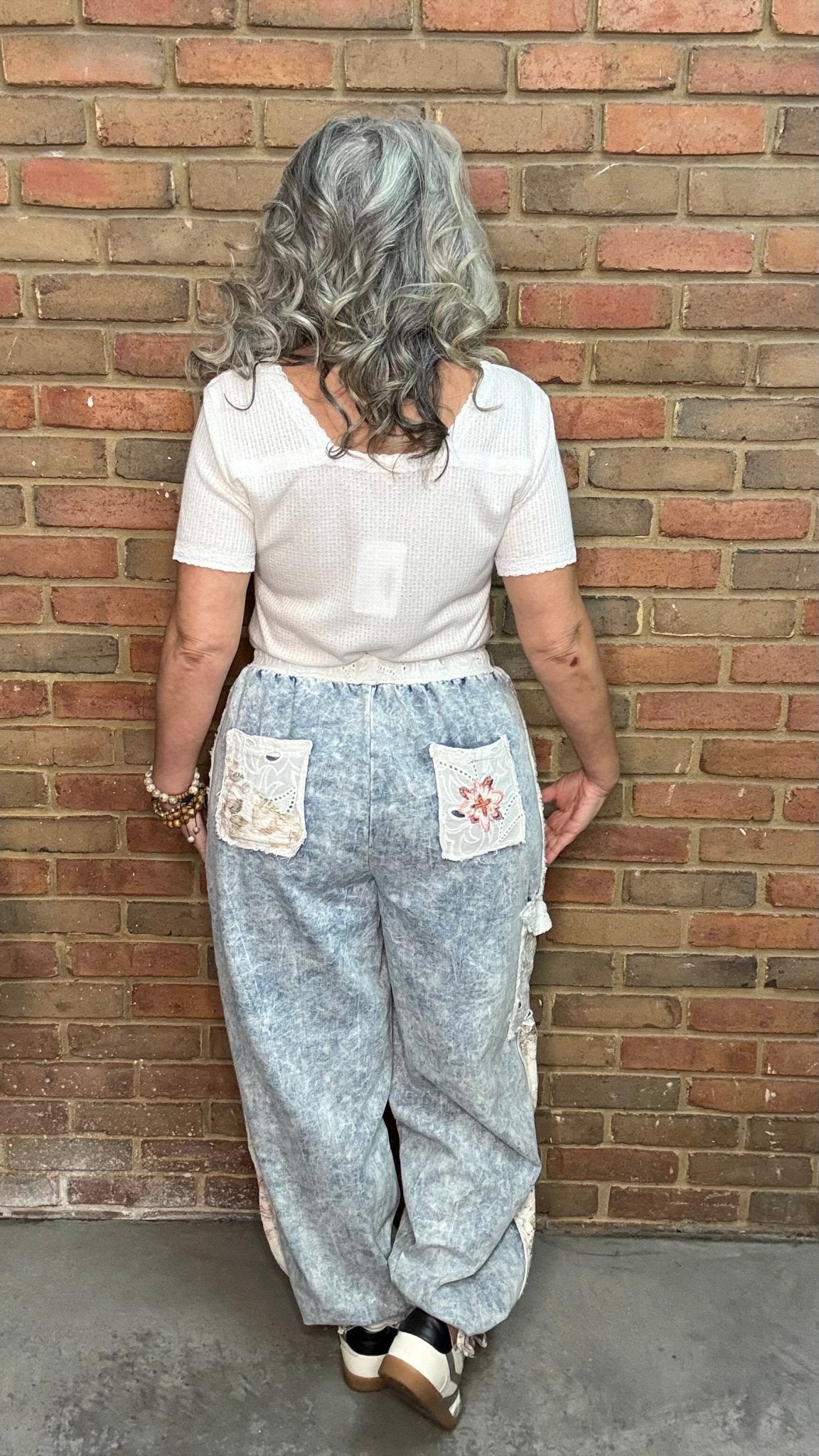 Embroidery Patch Denim Joggers - Vintage Vault Boutique
