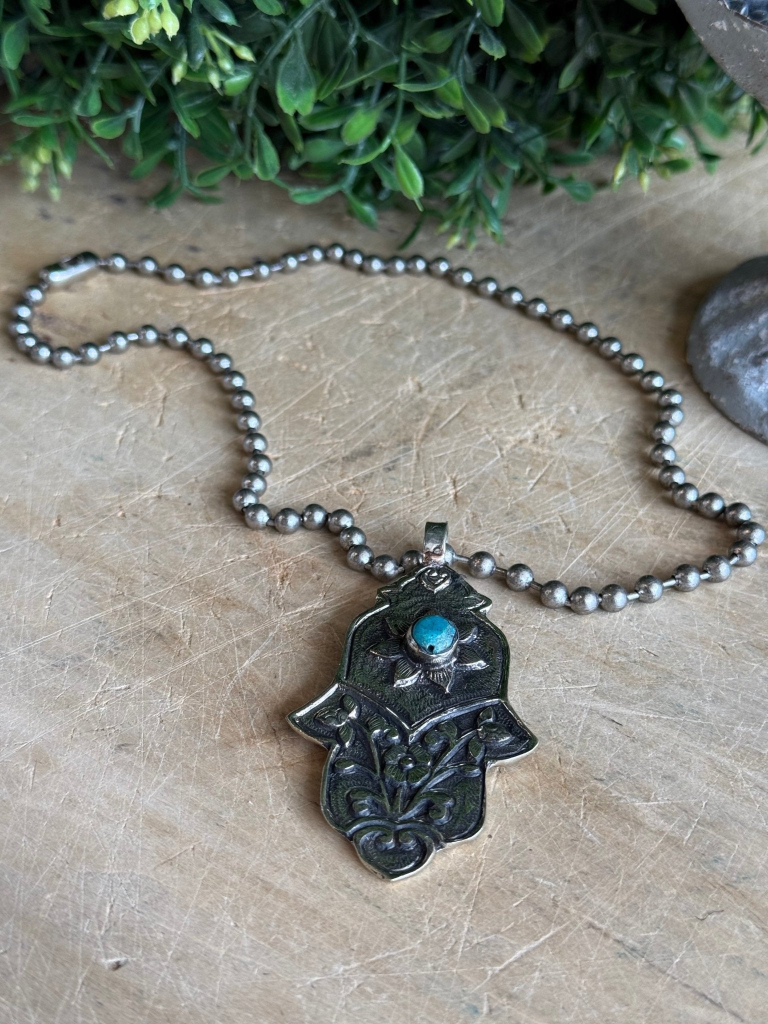 Hamsa Turquoise Necklace - Vintage Vault Boutique