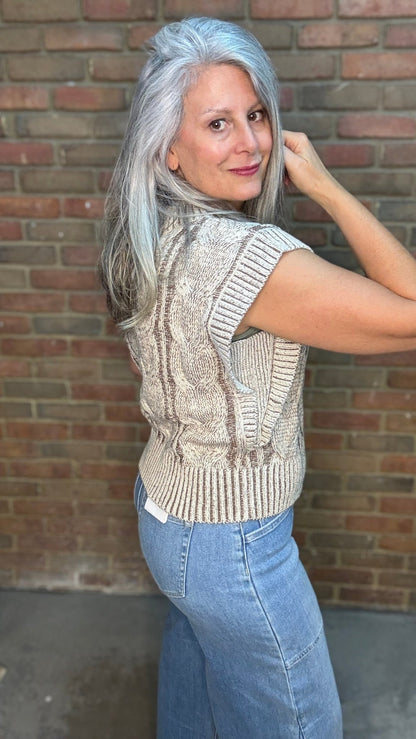 Mocha Two Tone Sweater Vest - Vintage Vault Boutique