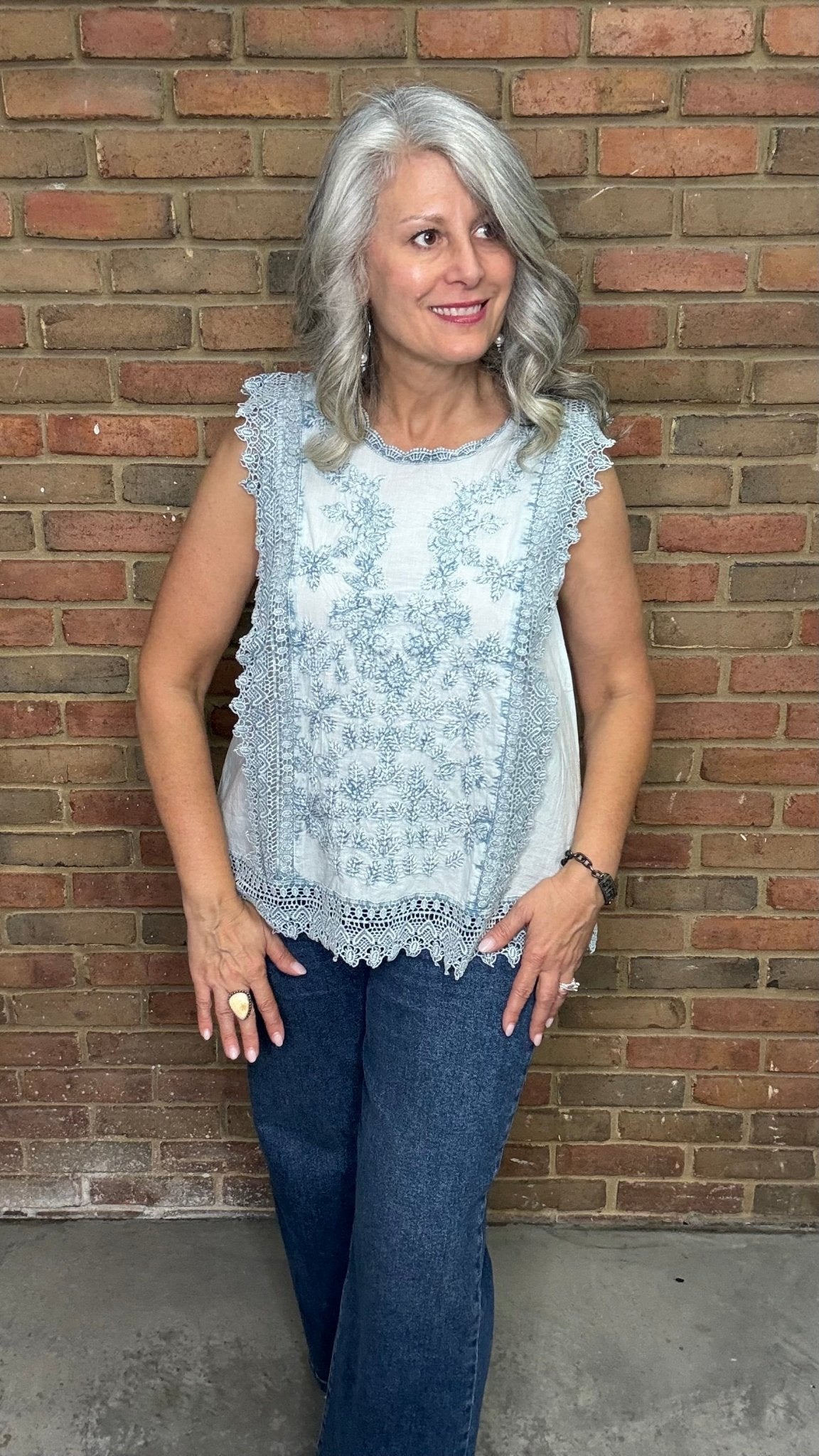 Denim Blue Sleeveless Blouse - Vintage Vault Boutique