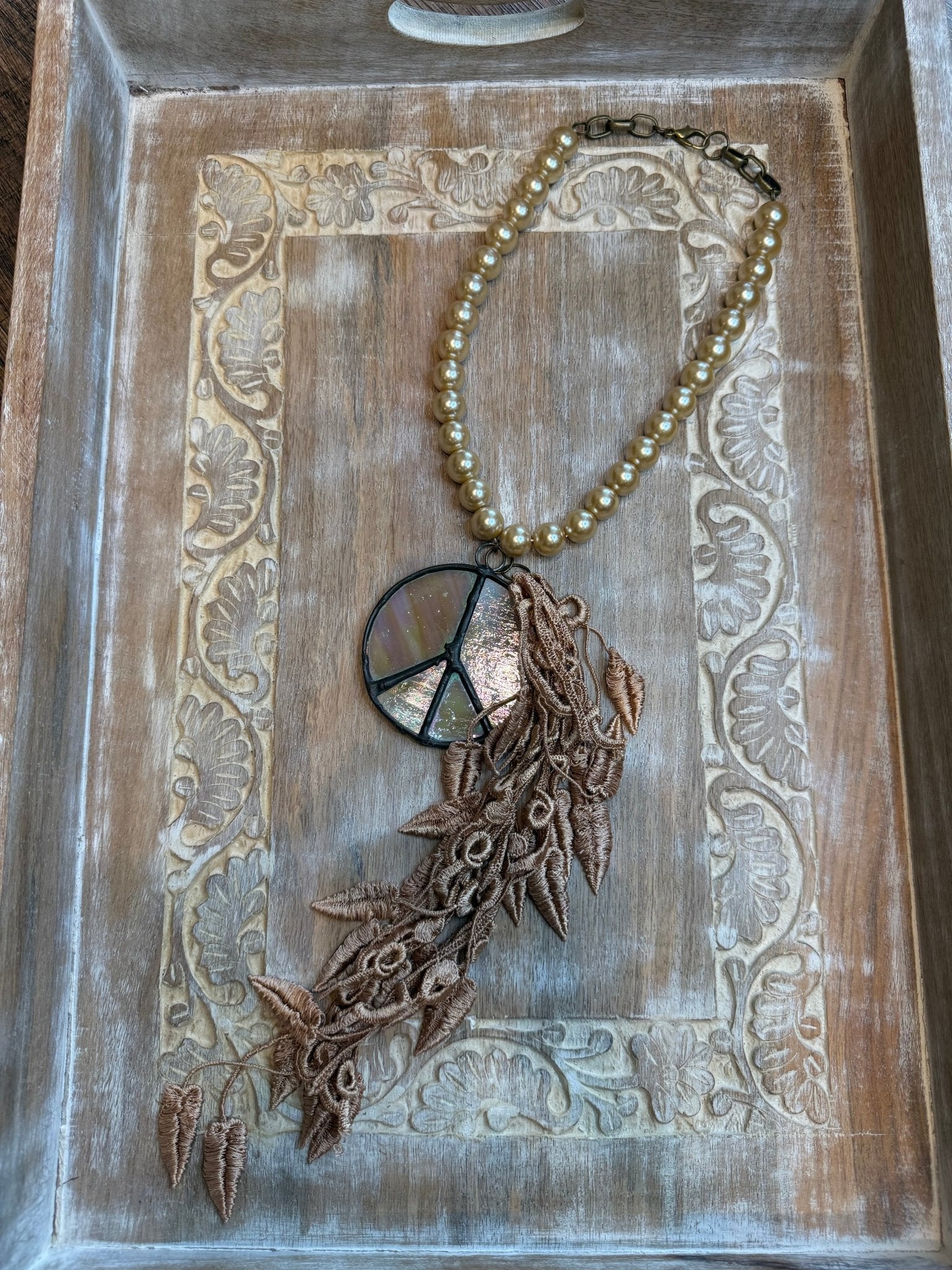 Stained Glass Peace Sign Necklace - Vintage Vault Boutique