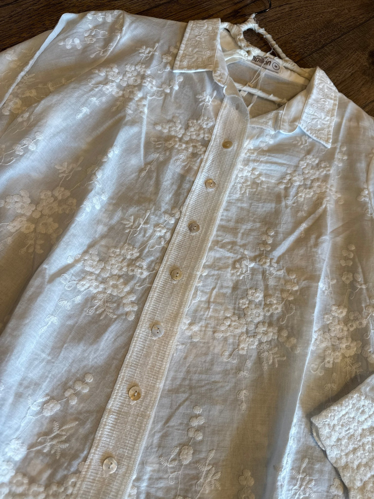 White Embroidered Collared Shirt