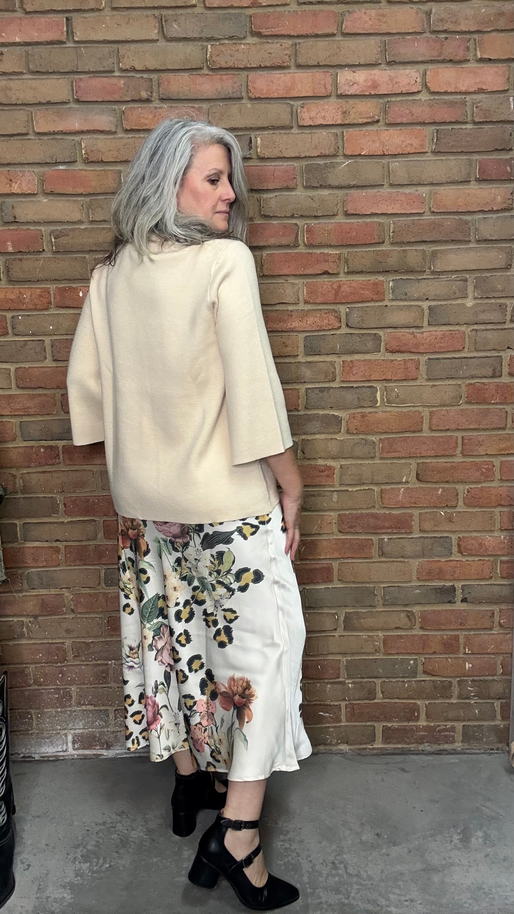 Satin Skirt with Leopard Floral Print