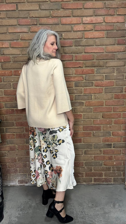 Satin Skirt with Leopard Floral Print