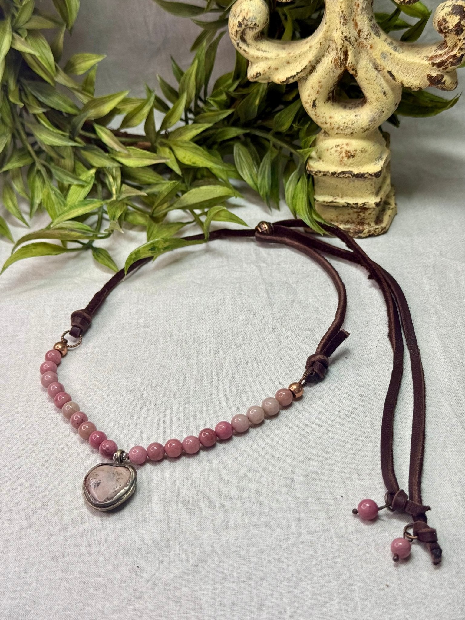 Pink Heart on Pink Beads Necklace - Vintage Vault Boutique