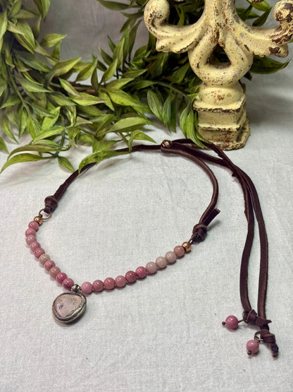 Pink Heart on Pink Beads Necklace - Vintage Vault Boutique
