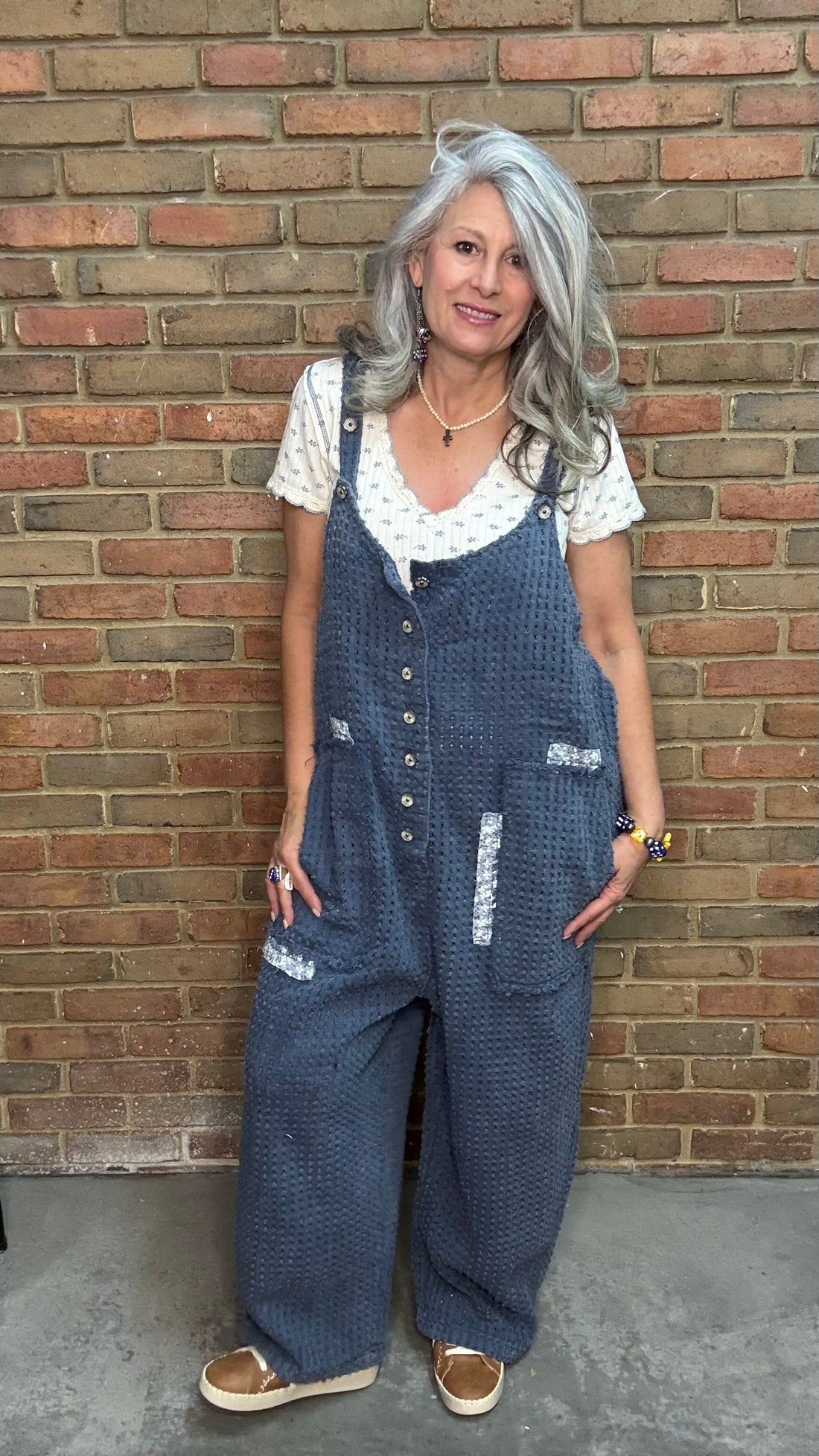 Indigo Textured Overall Pants