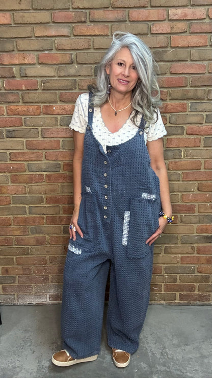 Indigo Textured Overall Pants