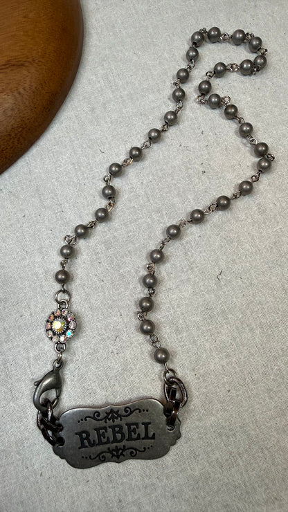 Rebel Vintage Stamped Bar Necklace