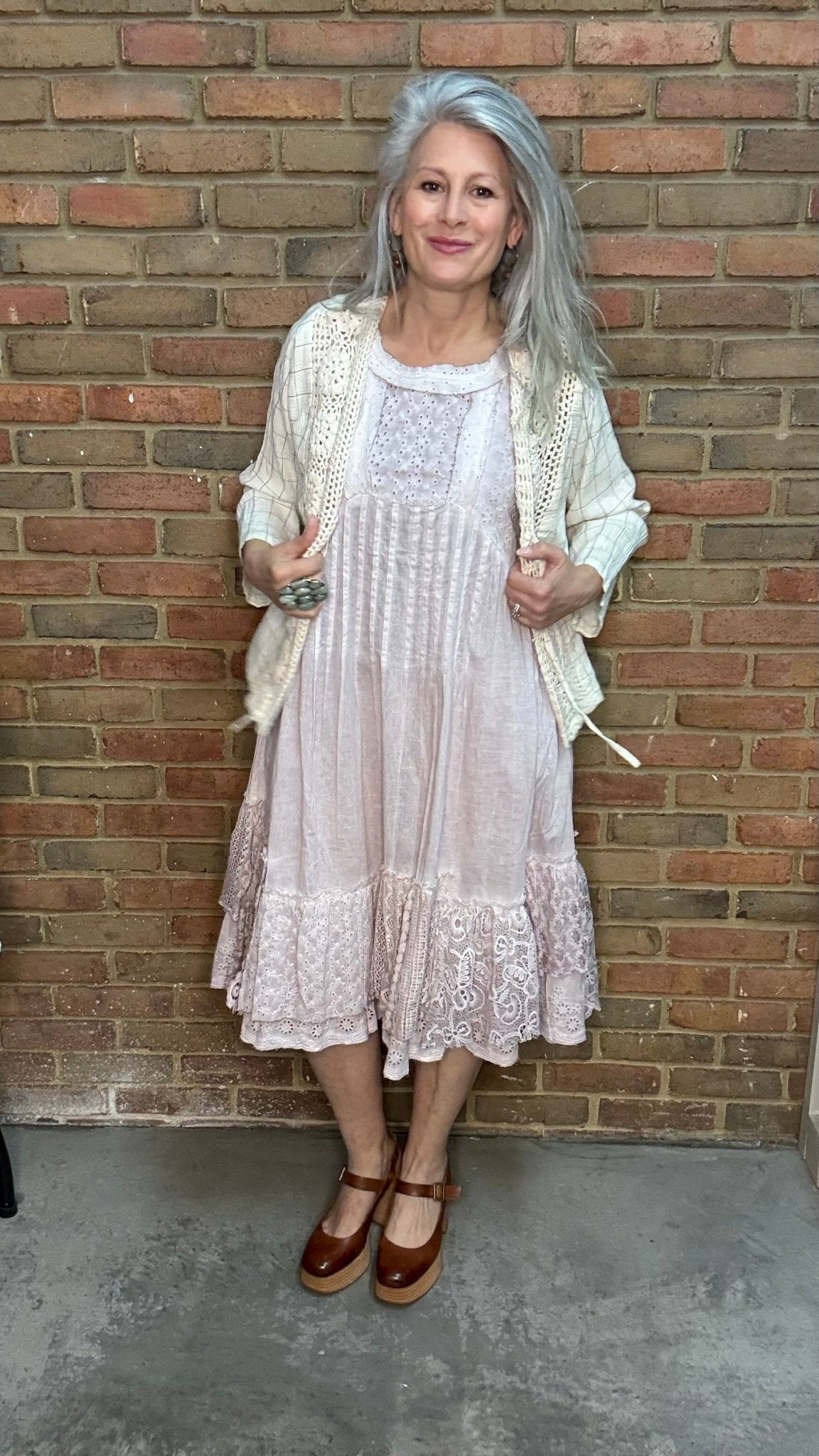 Lilac Eyelet Pin Tuck Dress - Vintage Vault Boutique