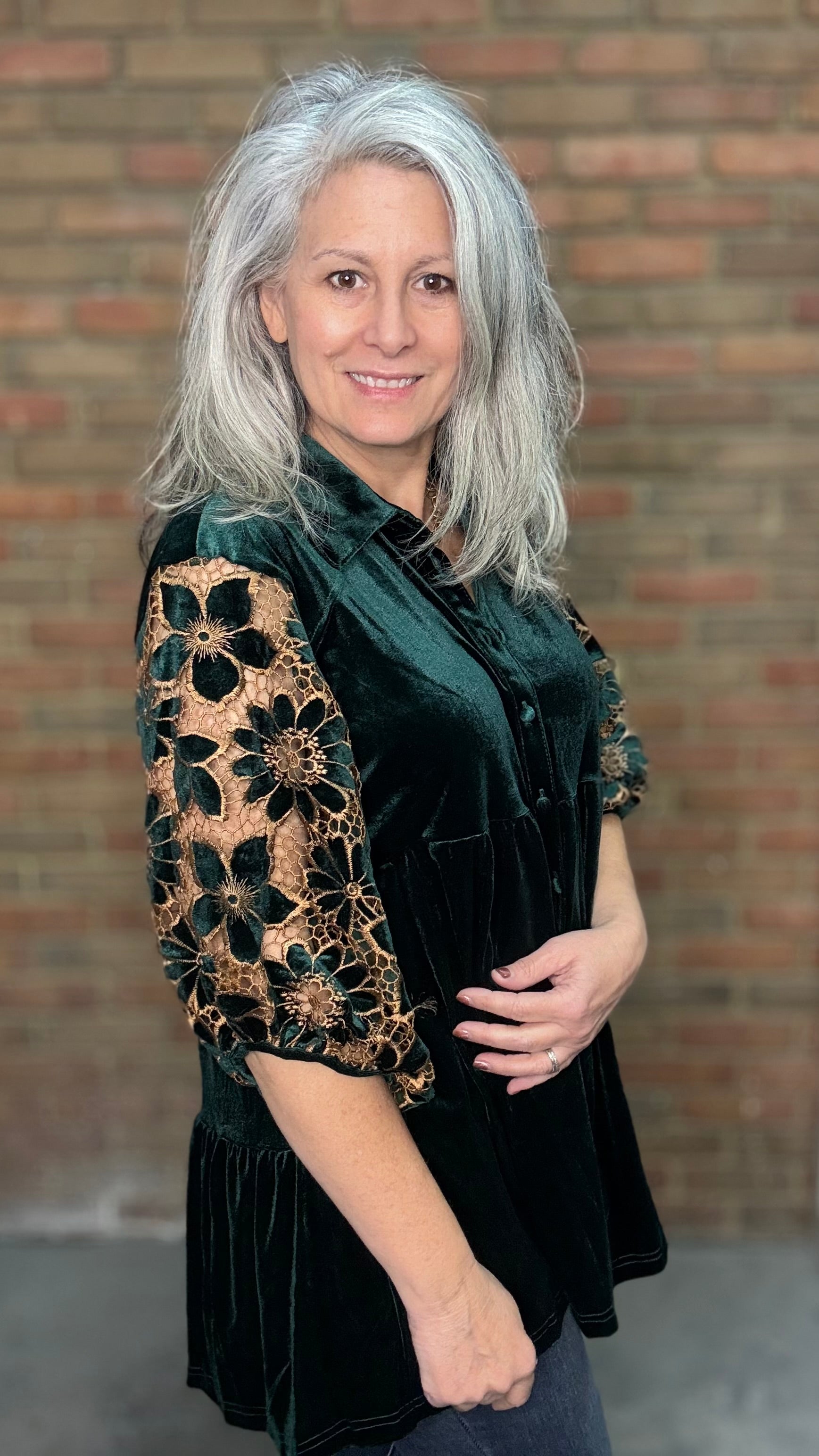 Hunter Green Velvet Tunic Top