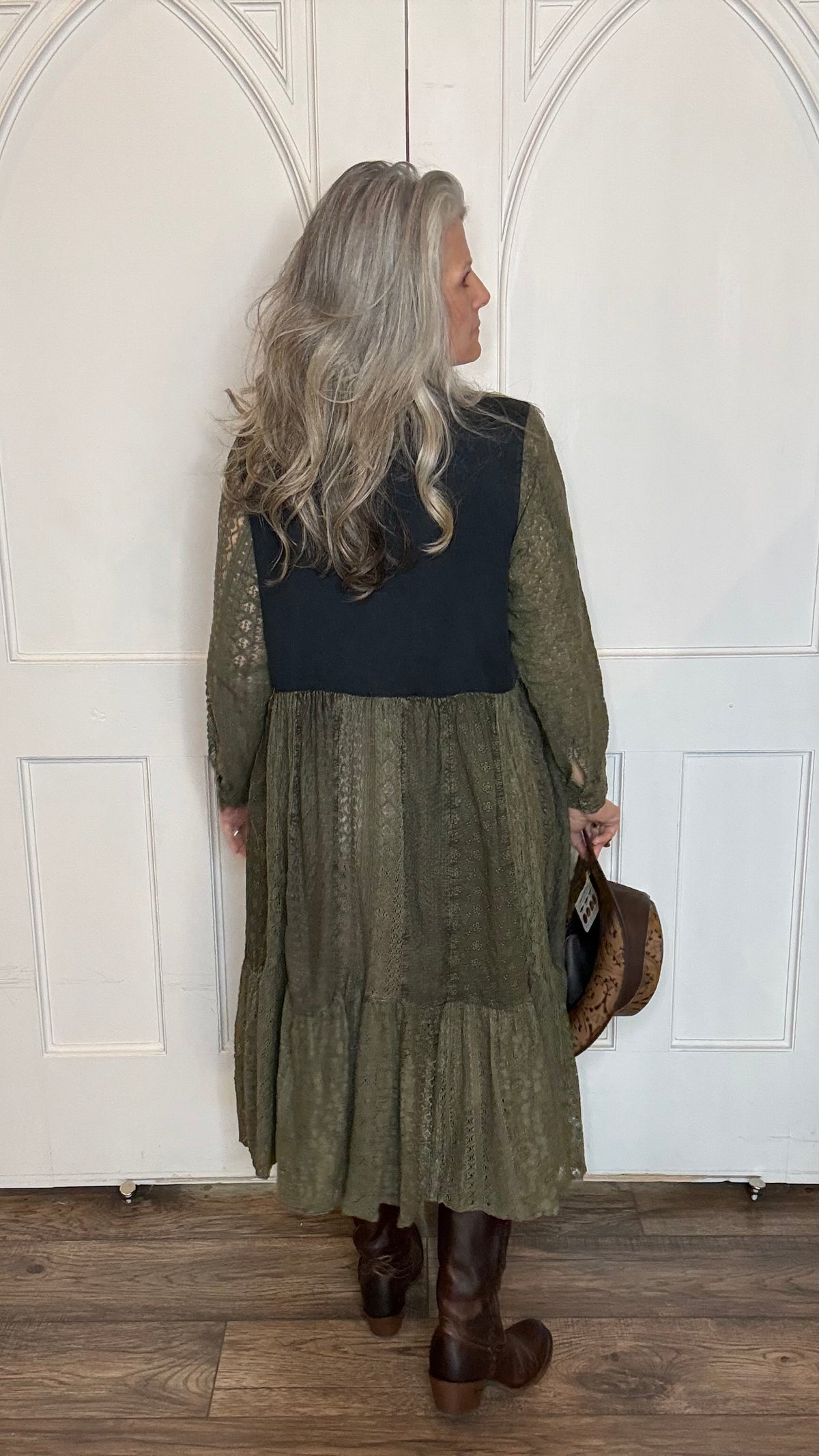 Button Front Patchwork Dress