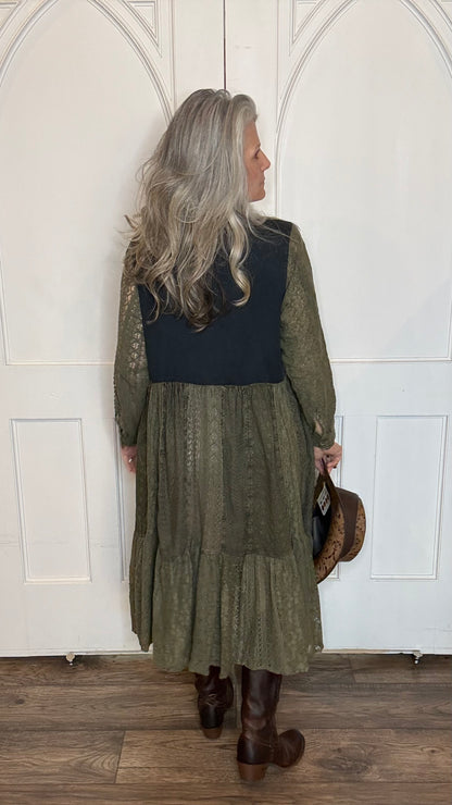Button Front Patchwork Dress