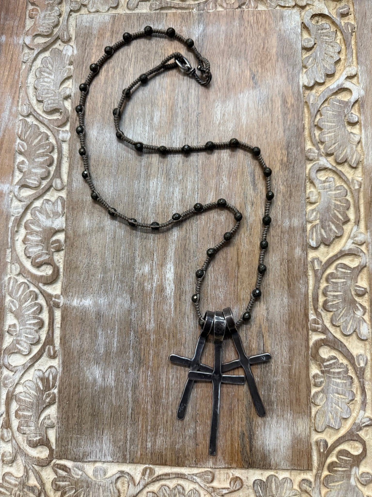 Triple Cross on Braided Strand Necklace - Vintage Vault Boutique