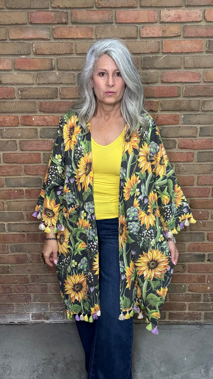 Sunflower Cotton Kimono - Vintage Vault Boutique