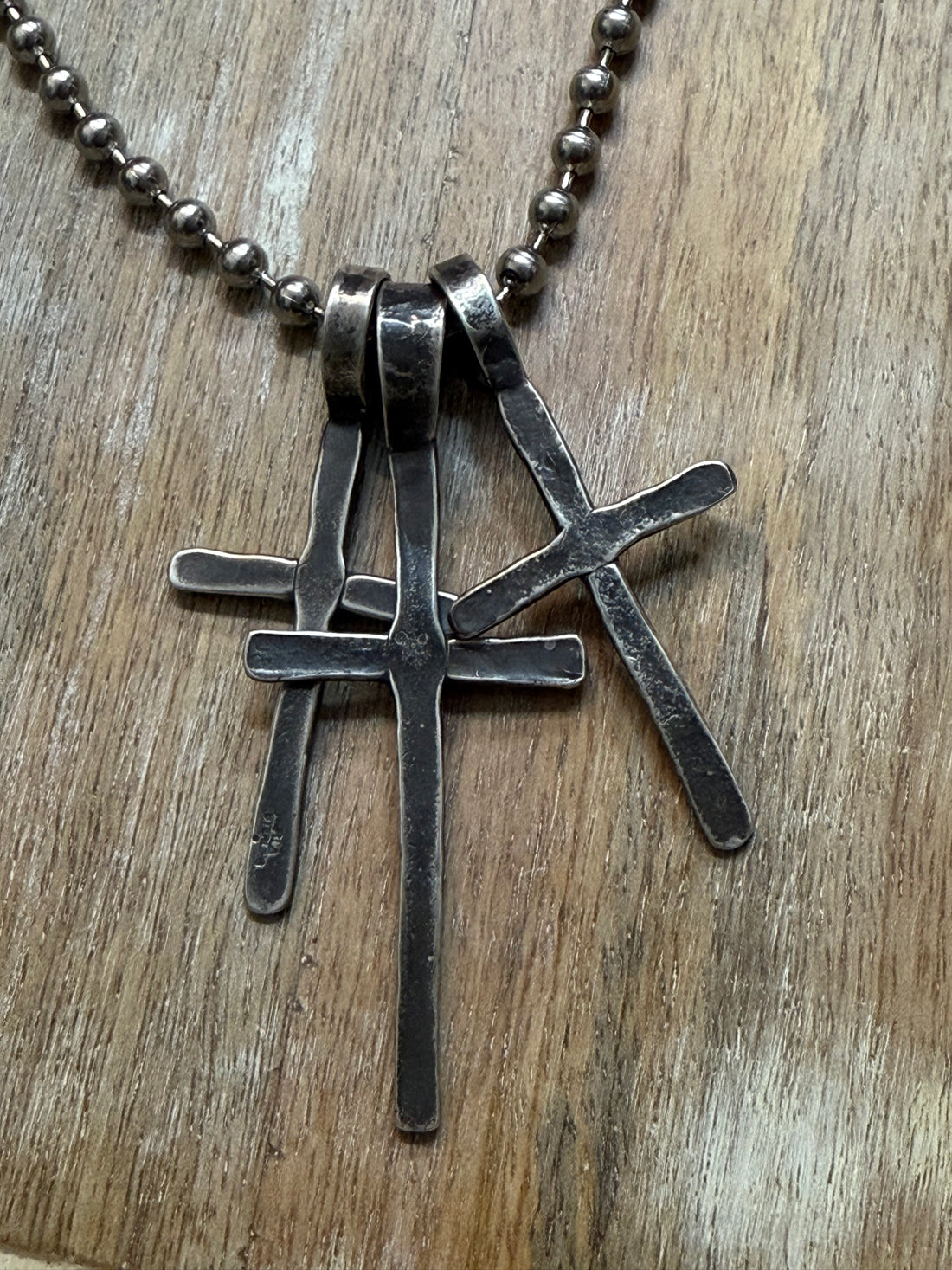 Triple Cross on Ball Chain Necklace