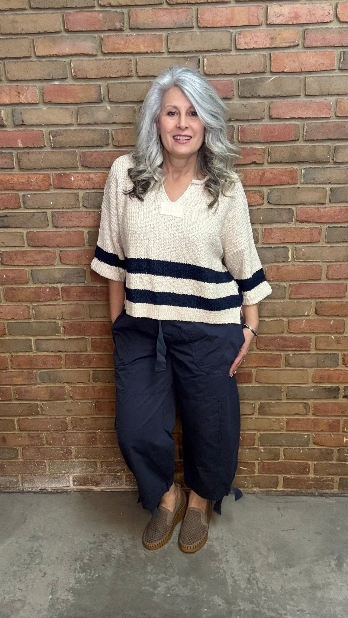 Navy Cargo Pull On Pant - Vintage Vault Boutique
