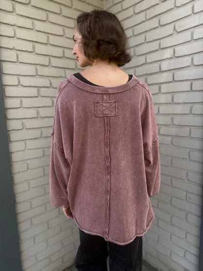 Red Bean V-Neck Oversized Sweatshirt