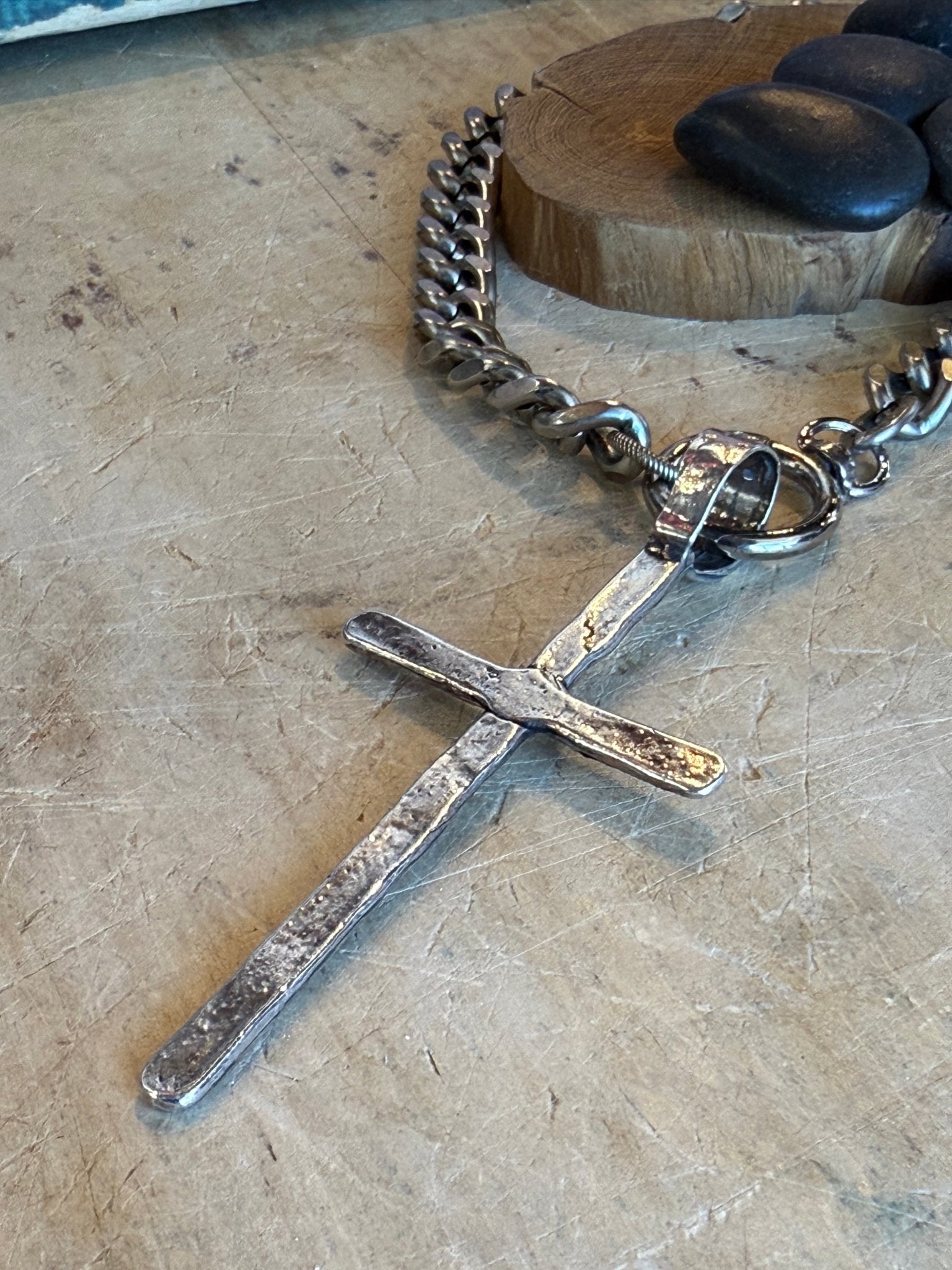 Extra Large Cross on Spring Closure Charm Holder Necklace - Vintage Vault Boutique