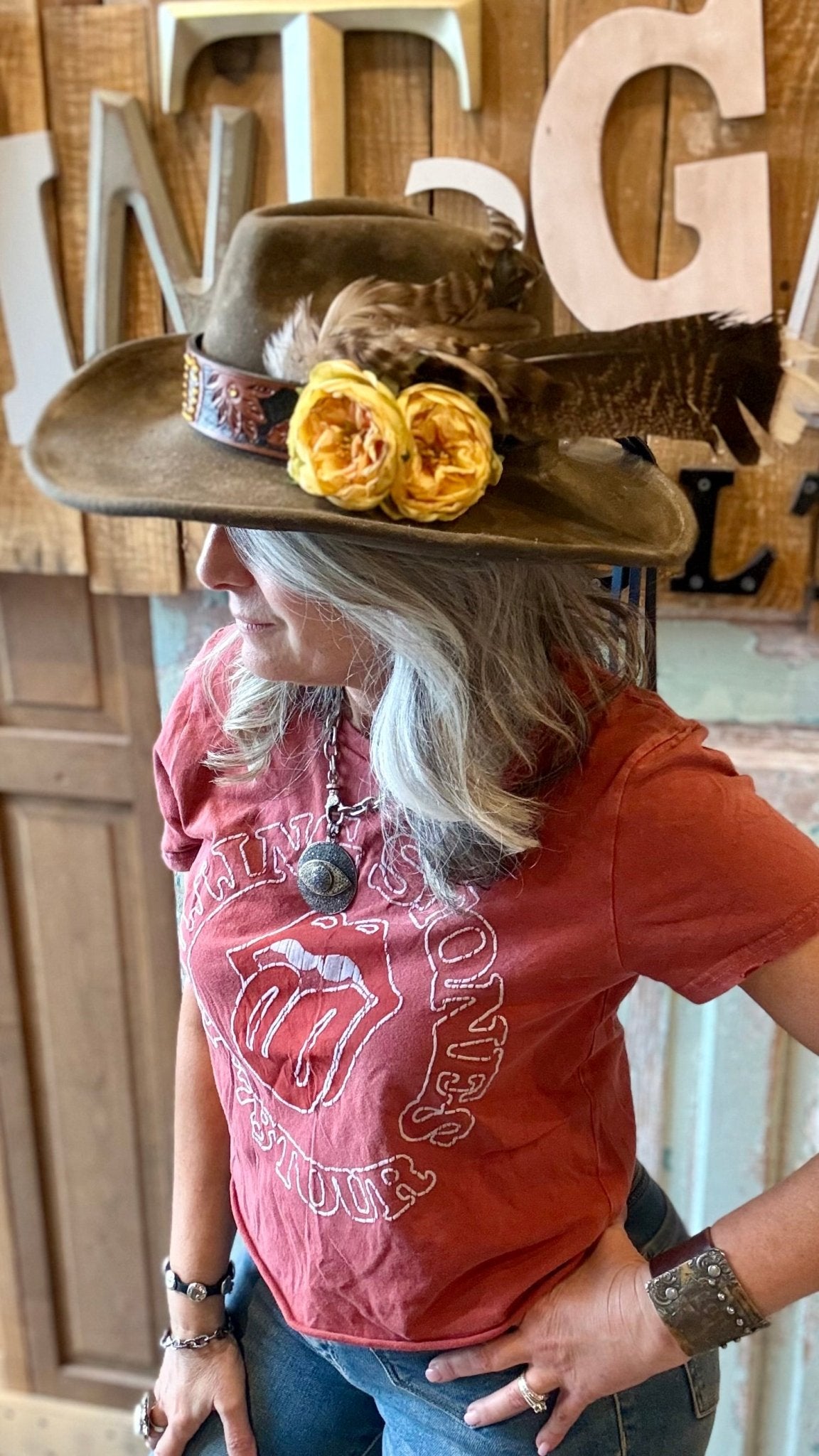 Yellow Rose Cowboy Hat by A Rare Bird - Vintage Vault Boutique
