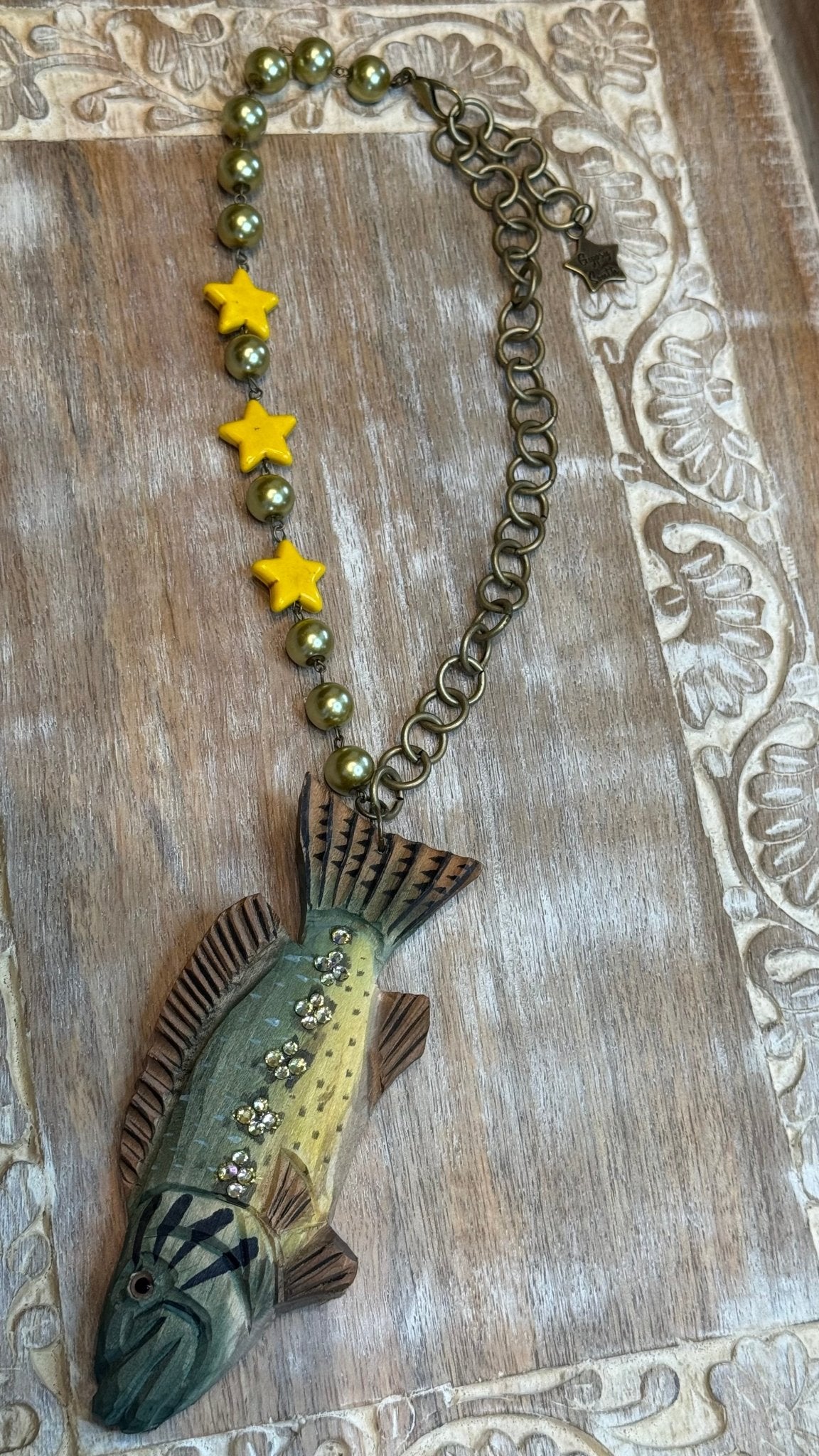 Wooden Fish with Star Beads Necklace - Vintage Vault Boutique