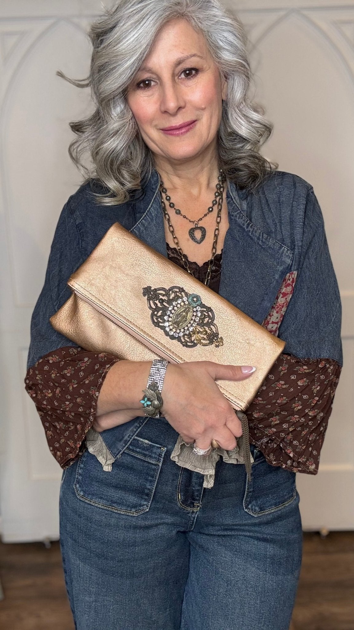 Peach Leather Embellish Clutch - Vintage Vault Boutique